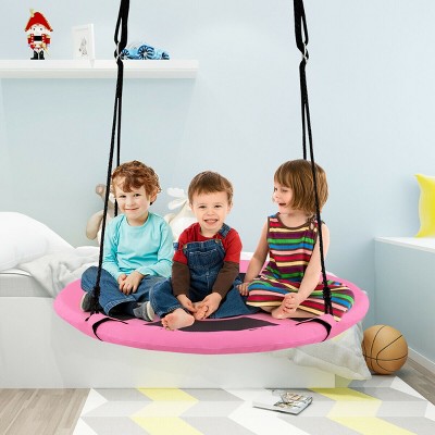 Pink 40'' Kids Hanging Chair Swing Tent with Galvanized Pipe Frame