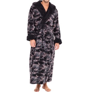 ADR Men's Robe, Warm Plush Hooded Bathrobe Man, Full Length Fleece Robe Man with Hood - 1 of 4