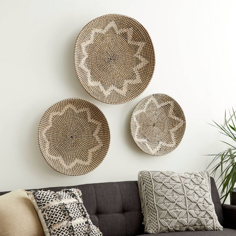 Seagrass Plate Handmade Basket Wall Decor Set of 3 Brown - Olivia & May, 2 of 9