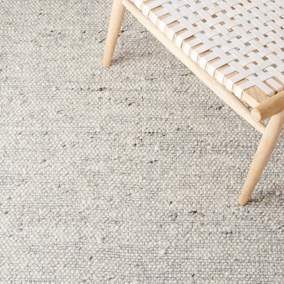 Ivory and Grey Wool Blend Handmade Rug, 2'-3" x 8'