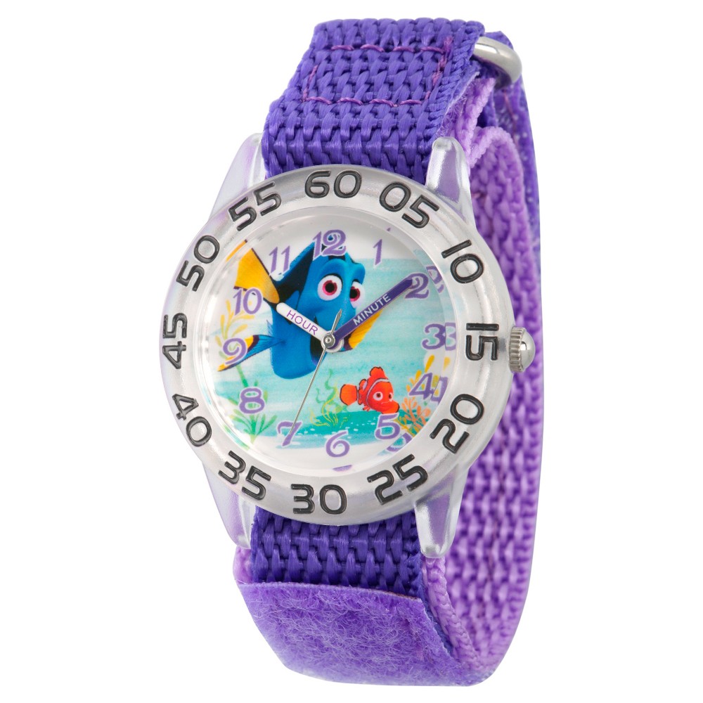 Photos - Wrist Watch Disney Girls'  Finding Dory Nemo and Dory Plastic Time Teacher Watch - Purp 