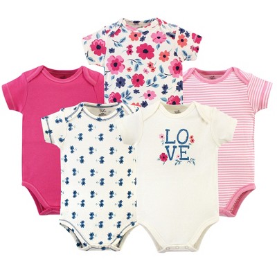 Touched By Nature Baby Girl Organic Cotton Bodysuits 5pk, Garden Floral ...