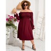 YesFashion Women's Plus Size Ruffle Long Sleeve Dress Square Neck High Waist Smocked Tunic Maxi Dress A Line Dress - 3 of 4