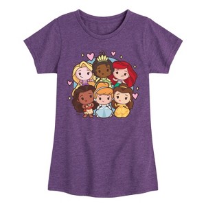 Girls' - Disney Princess - Princess Group Chibi Kawaii Fitted Short Sleeve Graphic T-Shirt - 1 of 4