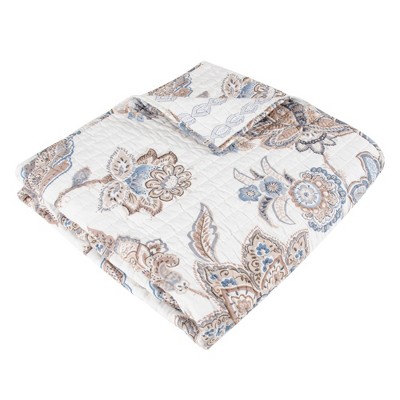 Selesta Blue and Taupe Cotton Reversible Quilted Throw