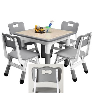 Kids Table & 4 Chairs Set, Height Adjustable Arts & Crafts Desk for Ages 2-10, Non-Slip Legs, Max 300lbs for Classrooms, Daycares, Home - 1 of 4