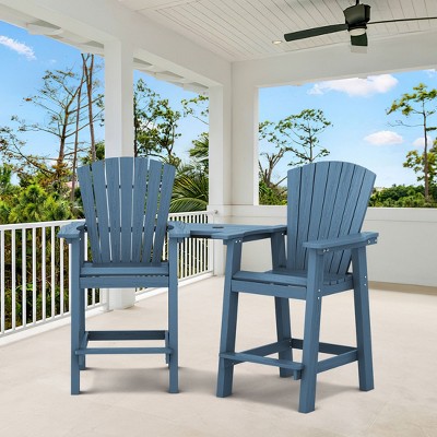 Hyleory Tall Adirondack Chair Set, Outdoor HDPE Barstools with Connecting Tray and Footboard