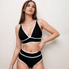 Anna-Kaci Swim Women's High Waist Bikini Set with White Contrast Piping and Wide Band Triangle Top - 3 of 4