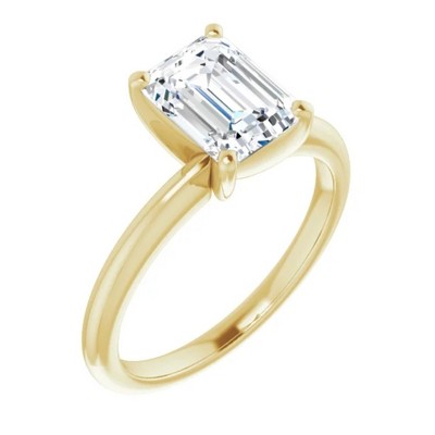 Pompeii3 2Ct Emerald Solitaire Moissanite Engagement Ring in White Yellow or Rose Gold
