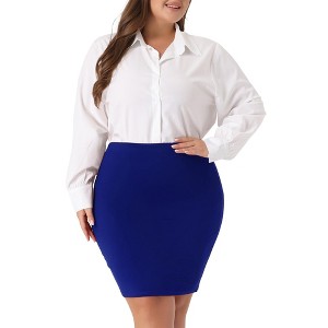 Agnes Orinda Women's Plus Size High Waist Stretch Office Work Bodycon Pencil Skirts - 1 of 4
