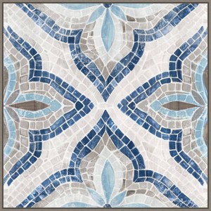 30" x 30" Blue Moroccan Tile by Eva Watts Framed Canvas Wall Art Print - Amanti Art: Modern Style, Polystyrene Frame, Lithograph Medium - 1 of 4