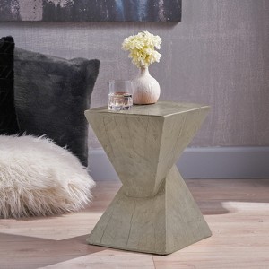 VisioGear Side Table, 18 Inch Outdoor Side Table, Geometric Pedestal Design for Balcony Porch Pool, Grey, 12.5"*12.5"*18" - 1 of 4