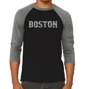 LA Pop Art Men's Raglan Baseball Word Art T-shirt - BOSTON NEIGHBORHOODS - 1 of 4