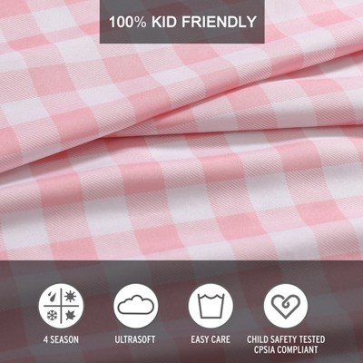 Twin Pink Plaid Polyester Microfiber Kids Sheet Set
