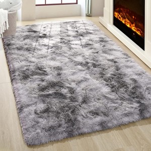 Tie-Dyed Gray Shag Area Rug, Ultra Soft 1.7" Plush, Non-Slip, 100% Polyester for Bedroom or Living Room - 1 of 4