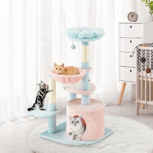 Erommy 43.3" Flower Cat Tree Tower, with Flower Perch, Hammock, Dangling Ball, Cat Condo for Indoor Cats, Blue - 1 of 4