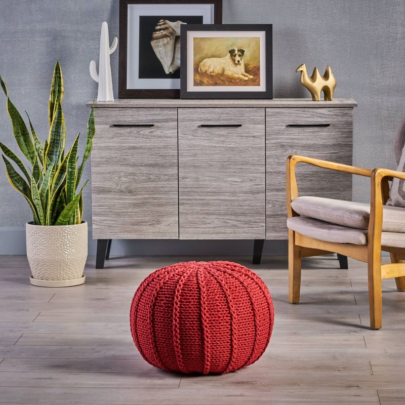 Corisande Knitted Cotton Pouf - Christopher Knight Home, 3 of 10