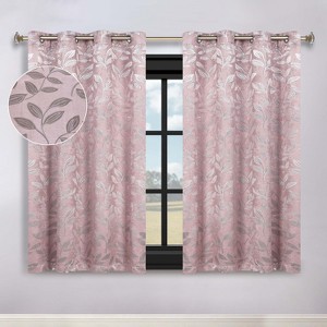 Modern Bohemian Leaves Room Darkening Semi-Blackout Curtains, Set of 2 by Blue Nile Mills - 1 of 4