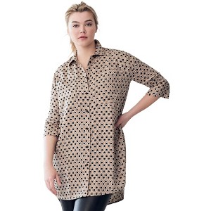 ellos Plus Size Hi-Lo Button Front Satin Tunic - 1 of 3