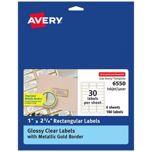 Avery Glossy Clear Labels with Metallic Gold Label Borders, 1" x 2-5/8" Rectangle Labels, 180 Total, Laser/Inkjet Printable Labels (6550) - 1 of 4