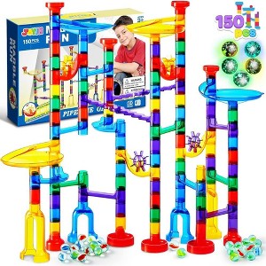 Joyfy 150 Piece Glow-in-the-Dark Marble Run Building Set with 5 Glowing Marbles – STEM Learning Toy for Boys Girls Kids Age 3 4 5 6 - 1 of 4