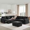 117 Inch Sectional Sofa with Storage Ottoman, Pull-Out Sleeper with Flip-Up Table and USB Ports, Chenille Sofa with Wood Frame-Coolbibila - 2 of 4