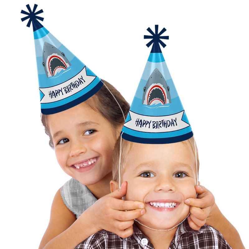 Big Dot of Happiness Shark Zone - Cone Jawsome Shark Happy Birthday Party Hats for Kids and Adults - Set of 8 (Standard Size), 2 of 8