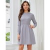 Women Long Sleeve Knitted Crewneck High Waist A-Line Cute Mini Sweater Dress - 3 of 4