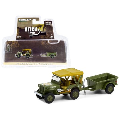 1943 Willys MB Jeep Army Green & 1/4 Ton Cargo Trailer Army Green "Hitch & Tow" Series 22 1/64 Diecast Model Car by Greenlight