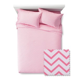 Chevron Sheet Set - Pillowfort , Size: QUEEN, Pink Taffy