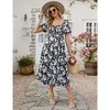 WhizMax Women's Maternity Dress Summer Floral Print Square Neck Puff Sleeve Midi Dress Casual Ruffle A Line Dress for Babyshower - 3 of 4