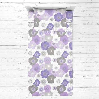 Bacati - Watercolor Floral Purple Gray 3 pc Toddler Bed Sheet Set