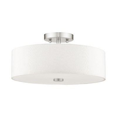 Brushed Nickel 3-Light Semi-Flush Mount with Off-White Shade