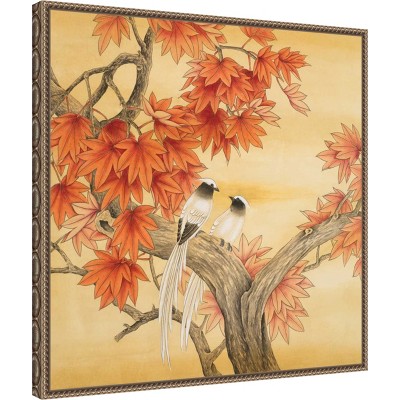 Autumn Love Birds Beaded Framed Canvas Wall Art