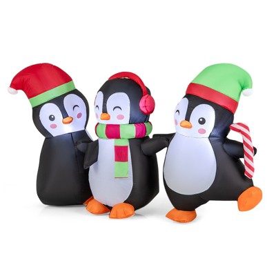 Gymax Inflatable Xmas Penguins Family Decoration w/ LED Lights & Water Bags Pre-Lit Festive Blowup Set for Indoor & Outdoor