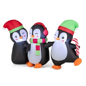 Gymax Inflatable Xmas Penguins Family Decoration w/ LED Lights & Water Bags Pre-Lit Festive Blowup Set for Indoor & Outdoor - 1 of 4