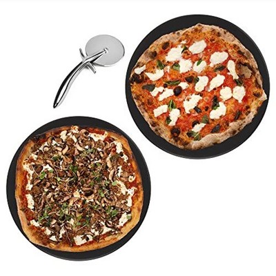 Maplefield 2-Pack Ceramic Pizza Stones - Make Pizza Right at Home - Durable up to 500℉ - 100% Black Cordierite - 11.75” Diameter