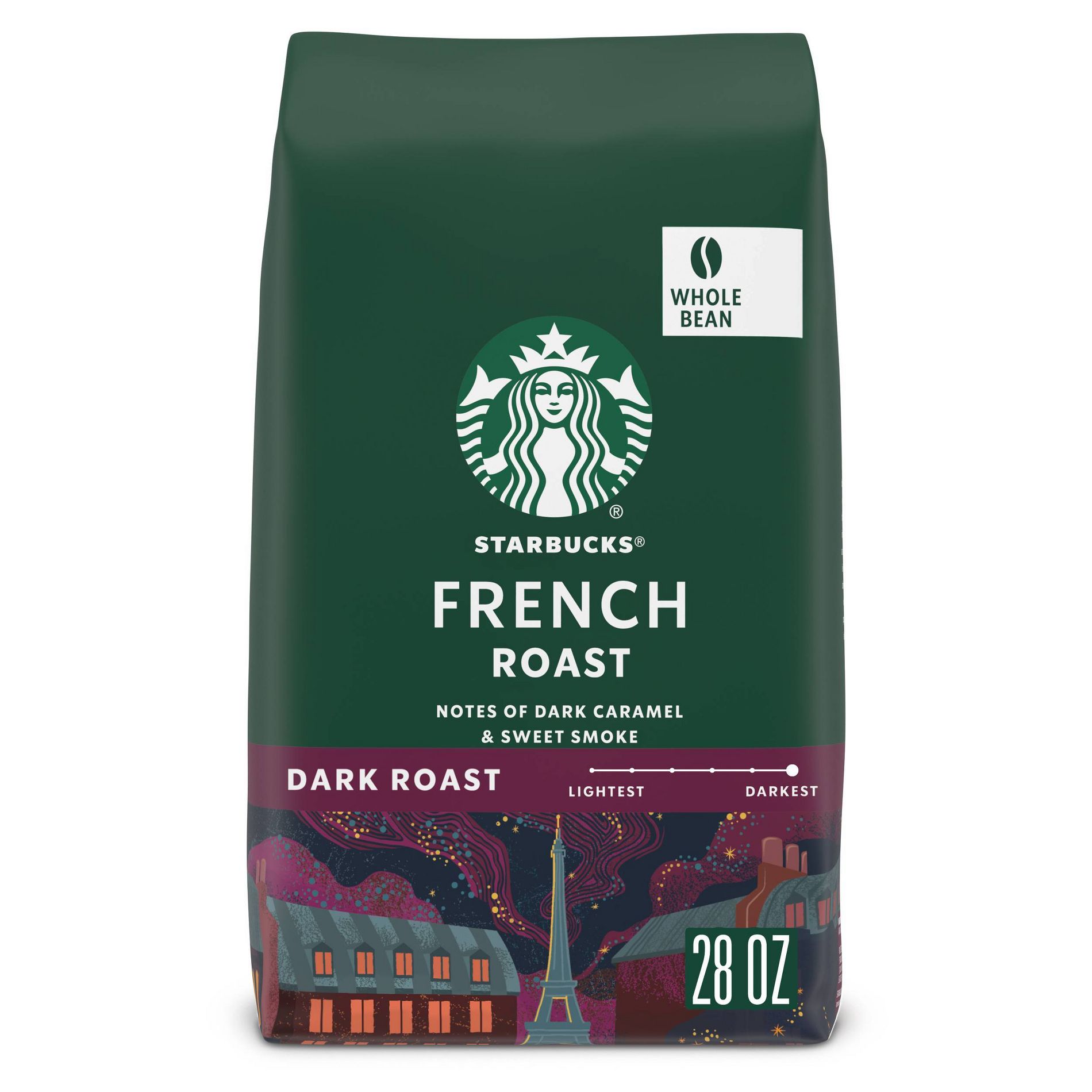 French Whole Bean Dark Roast Coffee - 28oz: Arabica Beans, Caramel & Smoke Flavors