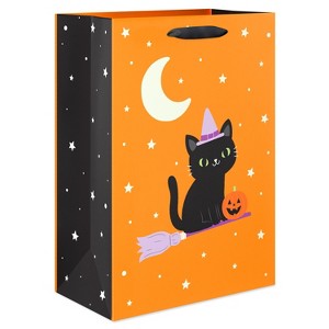 Medium Halloween Gift Bag Glow-in-the-Dark Black Cat - 1 of 3