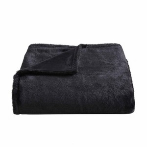 50"x60" Faux Fur Solid Reversible Throw Blanket Black - City Scene: Luxurious, Lightweight, Machine Washable - 1 of 4