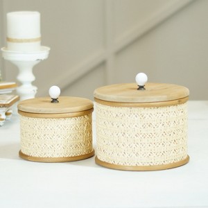 VIP Wood 6.7 in. Beige Canisters with Woven Edge Set of 2 - 1 of 2
