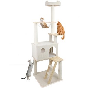 Racxily 165 cm Wood Cat Tree with Large Condo Wood Ladder and Transparent Spacecraft - 1 of 4
