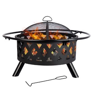 Bestier 20" Fire Pit for Outside Wood Burning, Round Outdoor Fire Pit with Screen and Poker, Brown Steel Fire Pit for Backyard Garden Bonfire Patio - 1 of 4