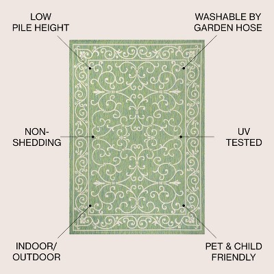 Charleston Green and Ivory Filigree Flat Woven Indoor/Outdoor Rug