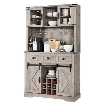 WhizMax Storage Cabinet, Wooden Cabinet with 4 Doors 3 Drawers, Multifunctional Storage Cabinet with Compartments, Living Room Kitchen Office, Gray