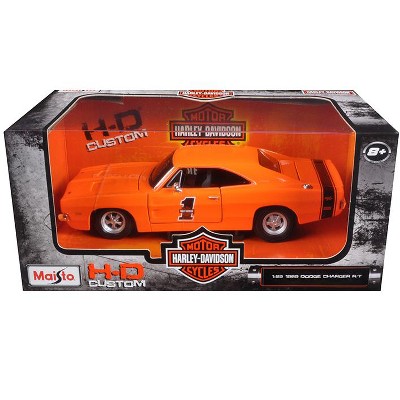 1969 Dodge Charger R/T #1 "Harley Davidson" Orange with Black Tail Stripe 1/25 Diecast Model Car by Maisto