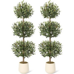 COZONY 5FT Faux Olive Topiary Ball Tree with White Pot, Artificial Plant for Indoor Living Room or Front Porch Decoration - 1 of 4