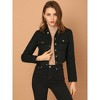 INSPIRE CHIC Women's Casual Faux Suede Notched Collar Button Up Cropped Jacket with Pockets - 3 of 4