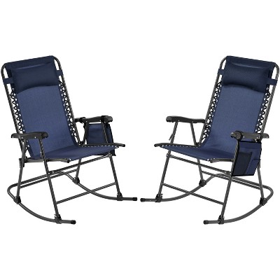 Yaheetech 2pcs 26in Foldable Outdoor Patio Lounge Camping Chair, Navy Blue