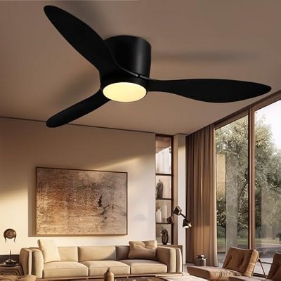 Siljoy Flush Mount Ceiling Fan with LED Lights and Remote Control Included